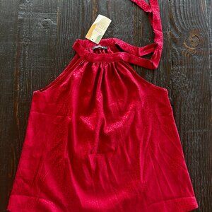 BTFBM Sleeveless Tie Mock Neck Summer Tops Wine Red